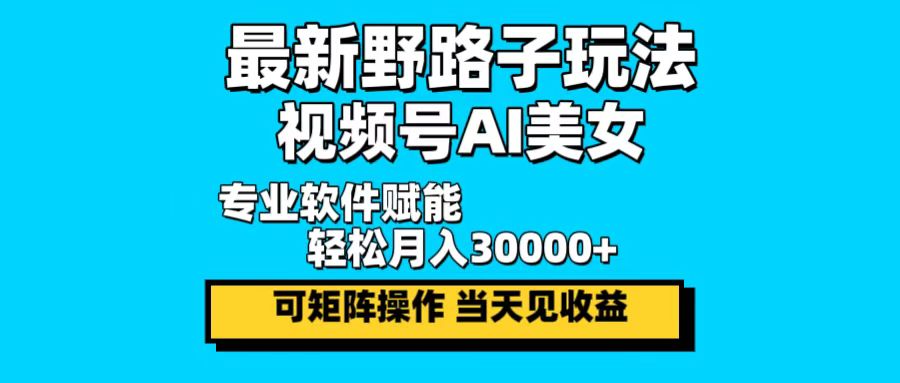 最新野路子玩法，视频号AI美女，当天见收益，轻松月入30000＋-归鹤副业商城