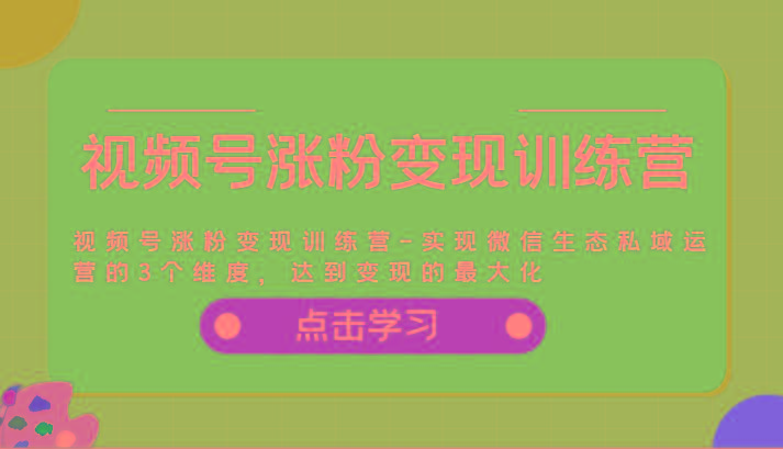 视频号涨粉变现训练营-实现微信生态私域运营的3个维度，达到变现的最大化-归鹤副业商城