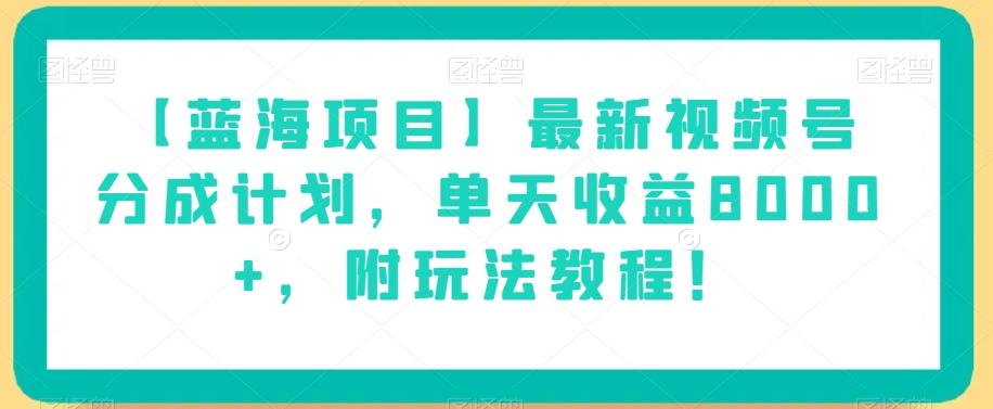 【蓝海项目】最新视频号分成计划，单天收益8000+，附玩法教程！-归鹤副业商城