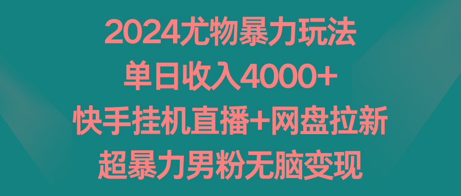 2024尤物暴力玩法 单日收入4000+快手挂机直播+网盘拉新 超暴力男粉无脑变现-归鹤副业商城