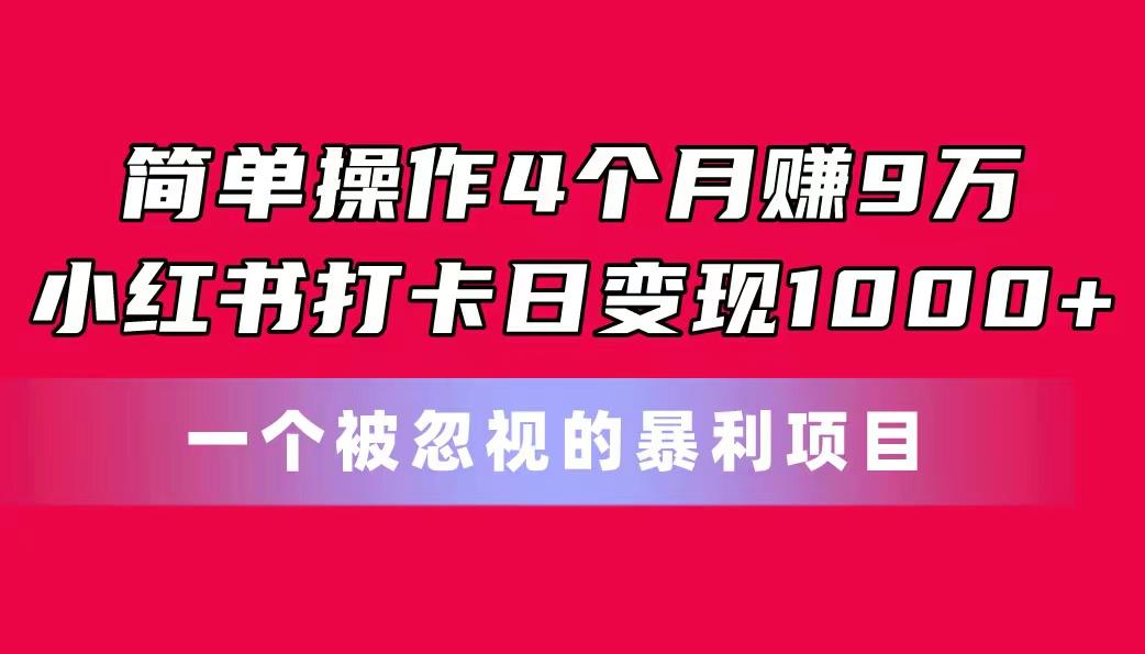 简单操作4个月赚9万！小红书打卡日变现1000+！一个被忽视的暴力项目-归鹤副业商城