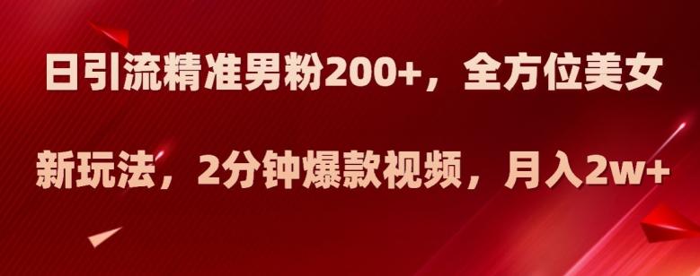 日引流精准男粉200+，全方位美女新玩法，2分钟爆款视频，月入2w+【揭秘】-归鹤副业商城