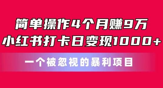 简单操作4个月赚9w，小红书打卡日变现1k，一个被忽视的暴力项目【揭秘】-归鹤副业商城