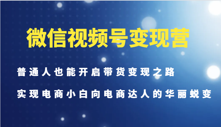 微信视频号变现营-普通人也能开启带货变现之路，实现电商小白向电商达人的华丽蜕变-归鹤副业商城