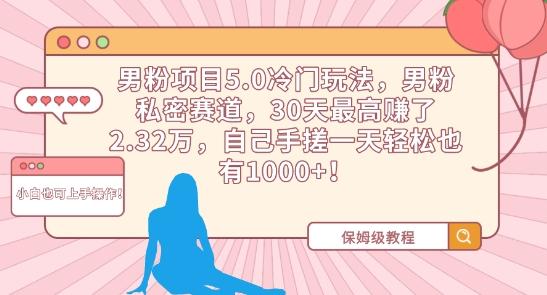 男粉项目5.0冷门玩法，男粉私密赛道，30天最高赚了2.32万，自己手搓一天轻松也有1000+【揭秘】-归鹤副业商城