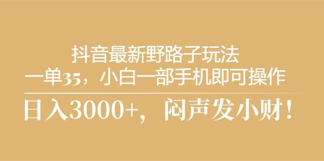 抖音最新野路子玩法，一单35，小白一部手机即可操作，，日入3000+，闷…-归鹤副业商城