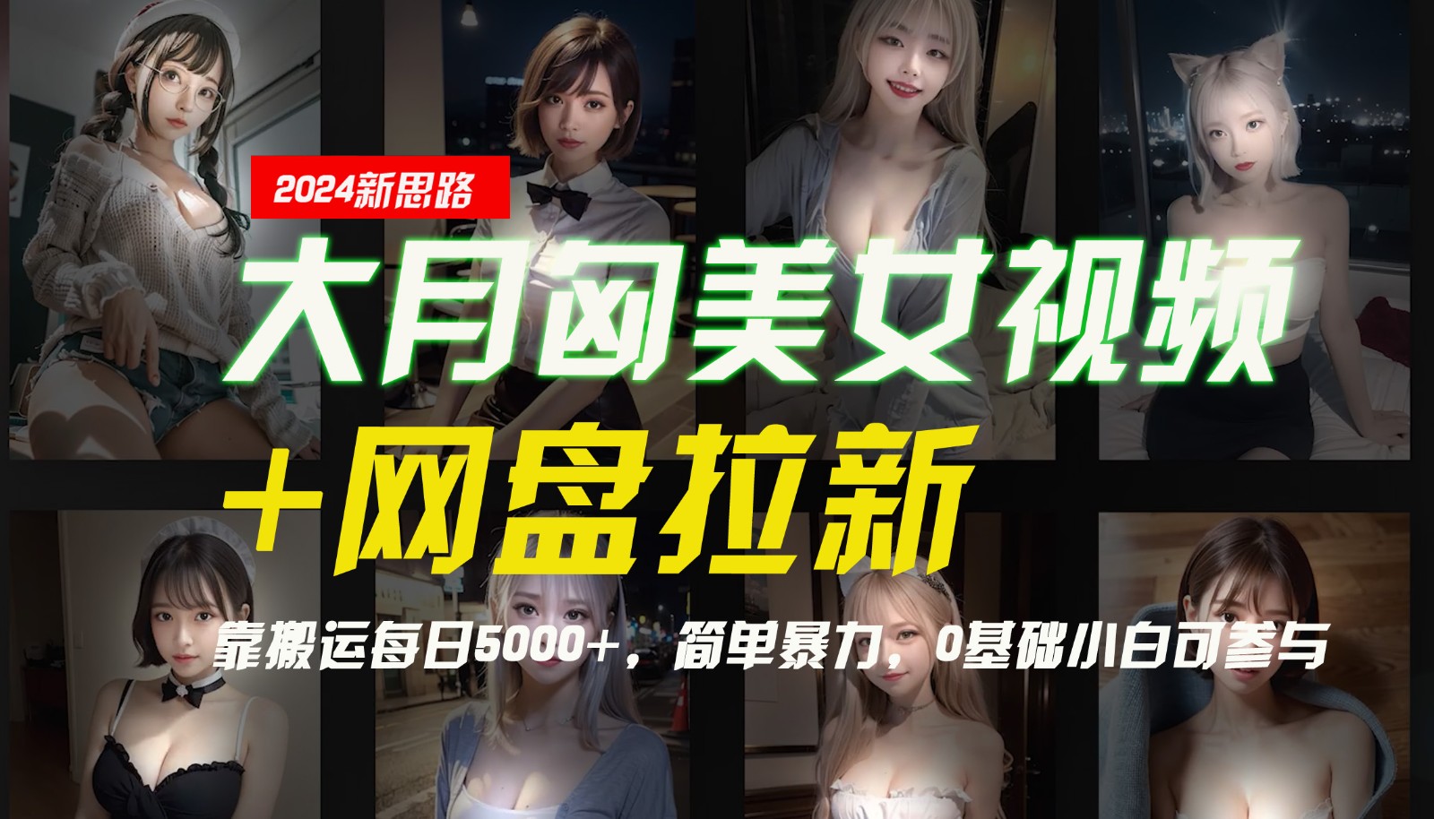 【新思路】大月匈美女视频+网盘拉新，靠搬运每日5000+，简单暴力，0基础小白可参与-归鹤副业商城