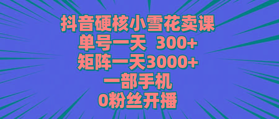 (9551期)抖音硬核小雪花卖课，单号一天300+，矩阵一天3000+，一部手机0粉丝开播-归鹤副业商城